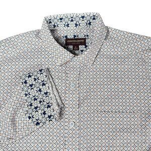 Johnston & Murphy M Long Sleeve Button Shirt Moroccan Mediterranean Tile Print